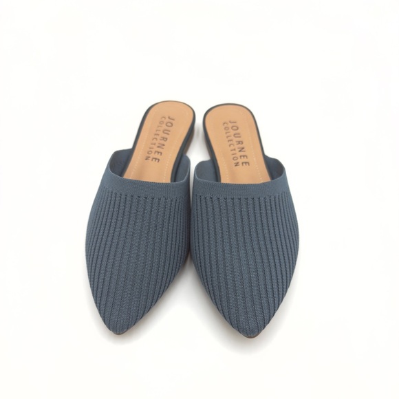 Journee Collection Blue Ribbed Mules - Picture 3 of 4